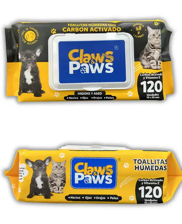 TOALLITAS HUMEDAS CLAWS PAWS CARBON ACTIVADO