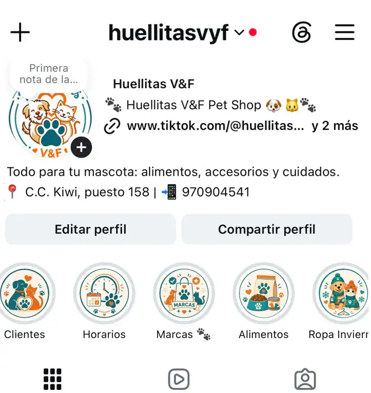 Perfil de Instagram de Huellitas V&F